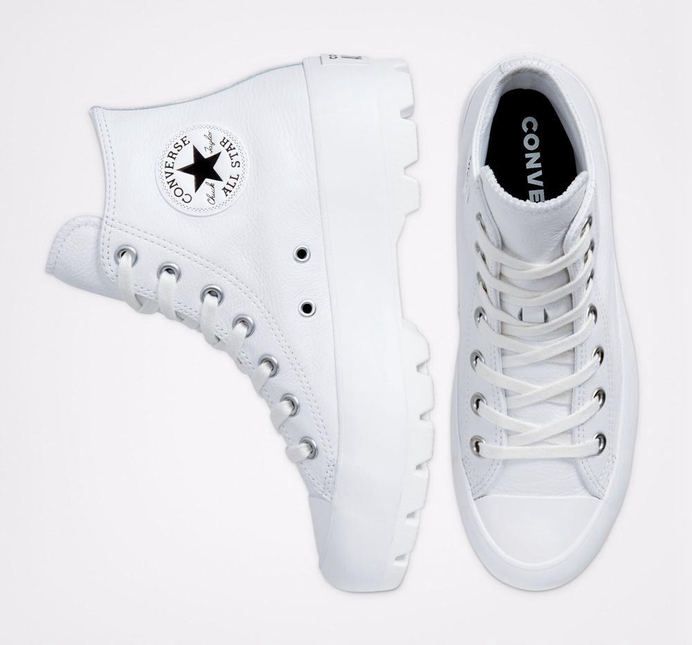 White / Black / White Women's Converse Chuck Taylor All Star Lugged Leather High Tops  India |  GMZE-24369