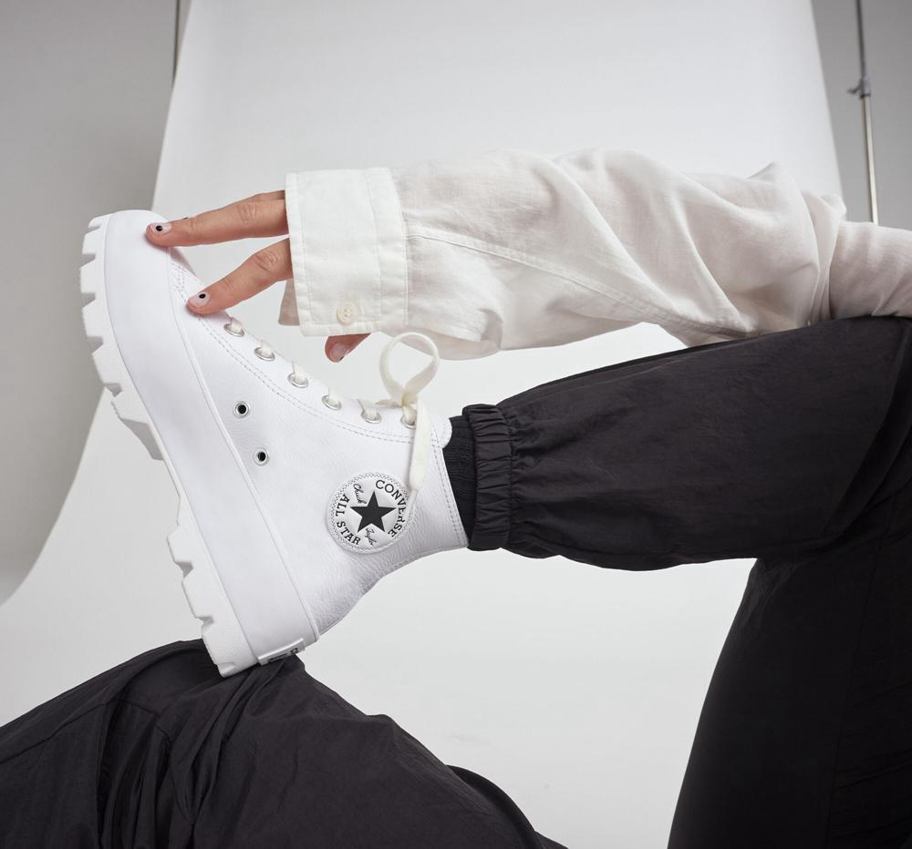 White / Black / White Women's Converse Chuck Taylor All Star Lugged Leather High Tops  India |  GMZE-24369