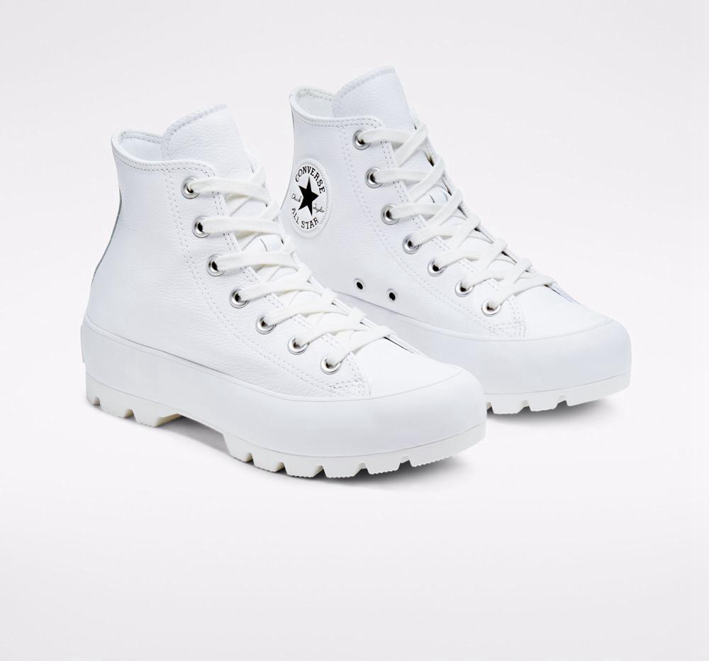 White / Black / White Women's Converse Chuck Taylor All Star Lugged Leather Boots  India |  ICRH-78014