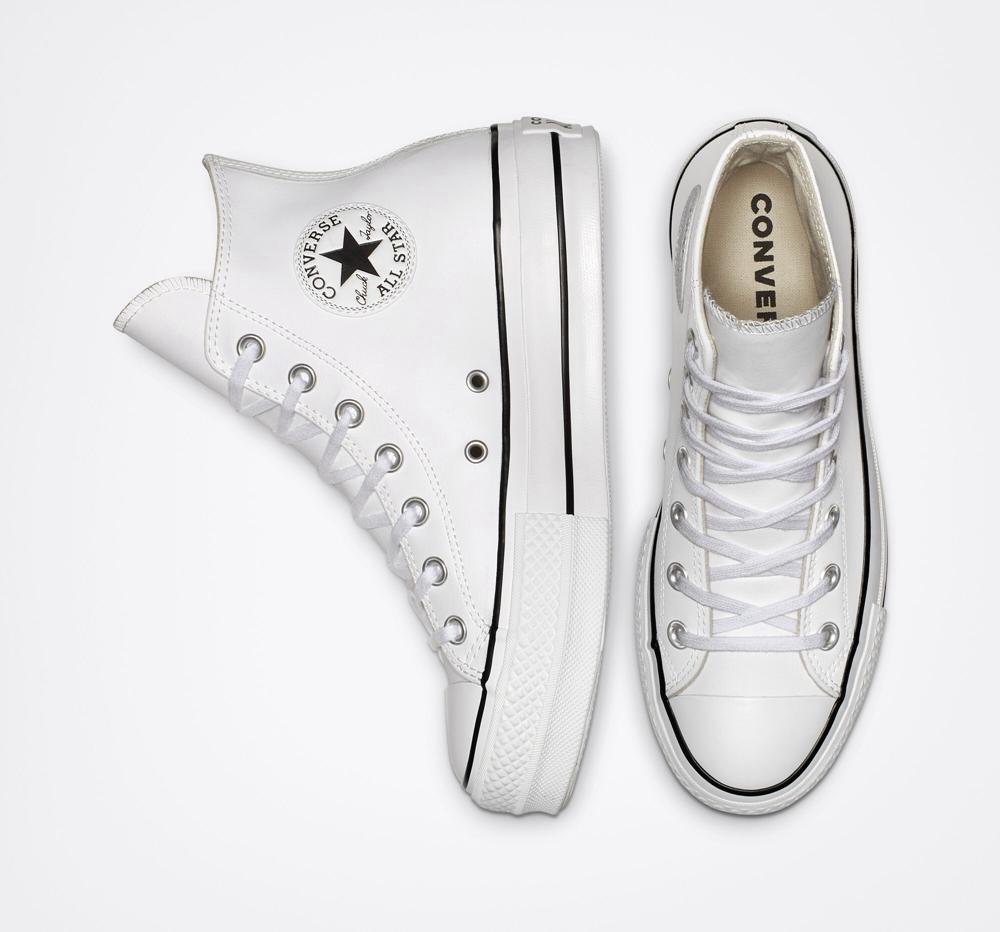 White / Black / White Women's Converse Chuck Taylor All Star Lift Platform Leather High Tops  India |  KQFL-37520