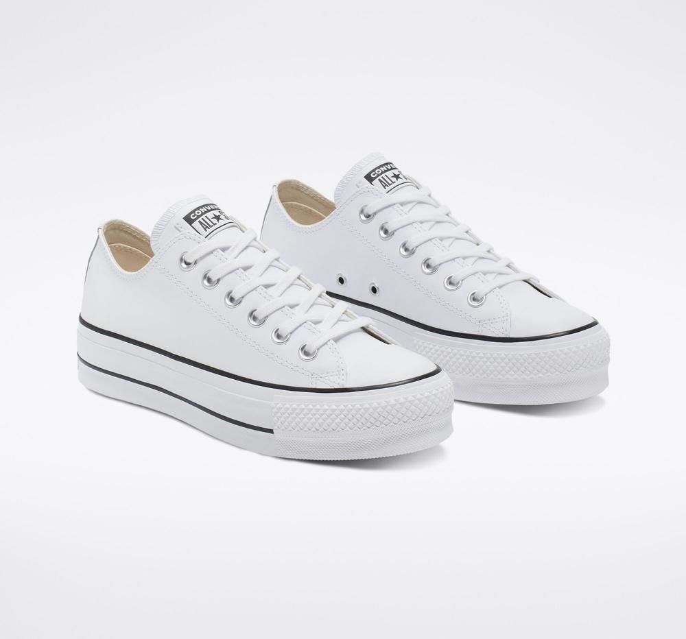 White / Black / White Women's Converse Chuck Taylor All Star Lift Leather Low Top Platform Shoes  India |  OIXQ-20765