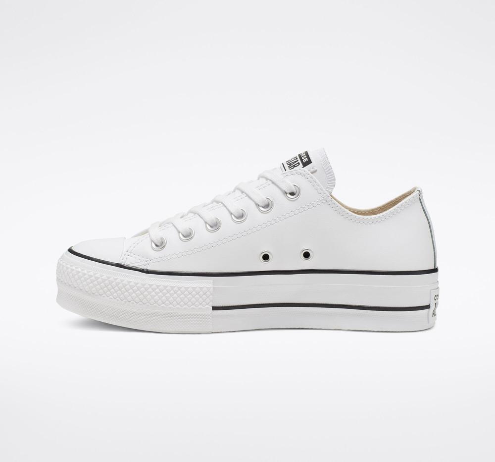 White / Black / White Women's Converse Chuck Taylor All Star Lift Platform Leather Low Tops  India |  WFNH-75648