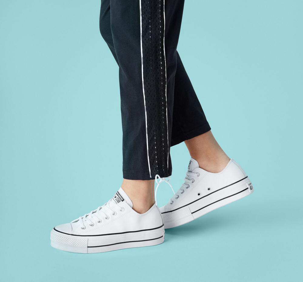 White / Black / White Women's Converse Chuck Taylor All Star Lift Platform Leather Low Tops  India |  WFNH-75648