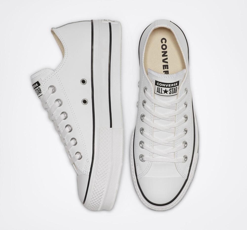 White / Black / White Women's Converse Chuck Taylor All Star Lift Platform Leather Low Tops  India |  WFNH-75648