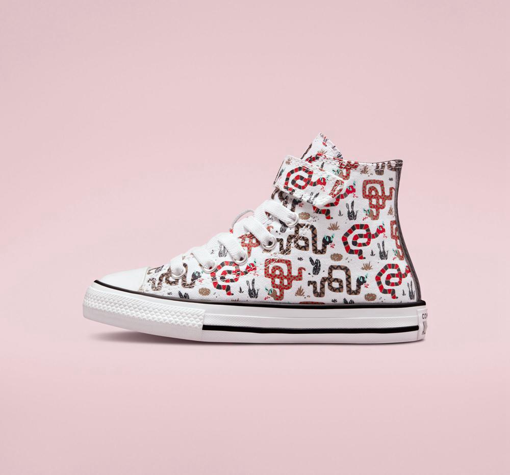 White / Dk Smoke Grey / Red Girls' Converse Chuck Taylor All Star Easy On Snake Little Kids High Tops  India |  UFRO-41978