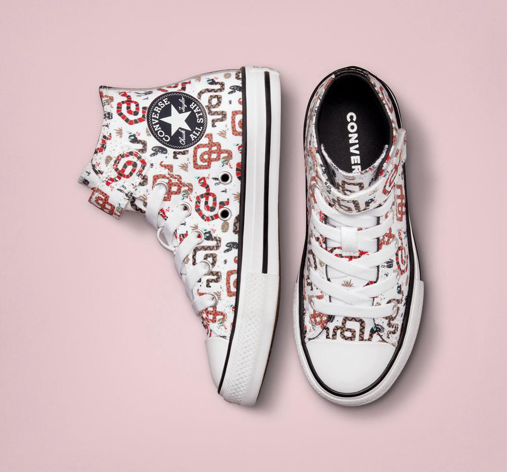 White / Dk Smoke Grey / Red Girls' Converse Chuck Taylor All Star Easy On Snake Little Kids High Tops  India |  UFRO-41978