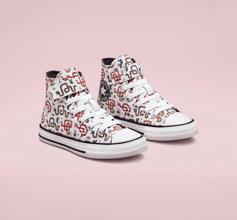 White / Dk Smoke Grey / Red Girls' Converse Chuck Taylor All Star Easy On Snake Little Kids High Tops  India |  UFRO-41978