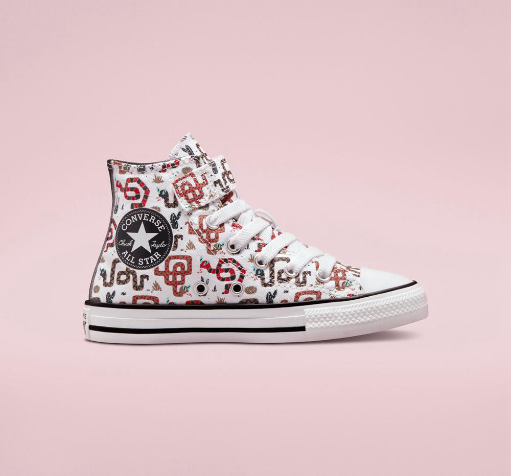 White / Dk Smoke Grey / Red Girls\' Converse Chuck Taylor All Star Easy On Snake Little Kids High Tops  India |  UFRO-41978