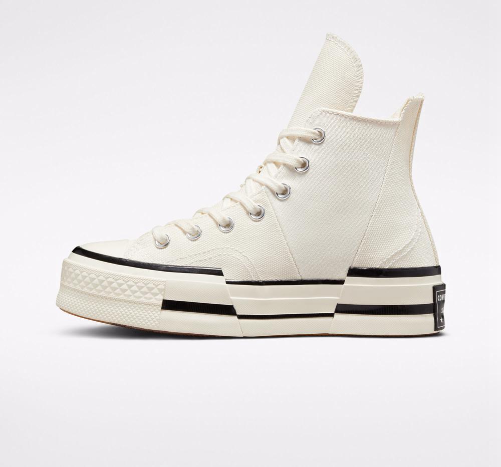 White Egret / Black / Black Men's Converse Chuck 70 Plus Unisex High Top Platform Shoes  India |  LIKC-04983