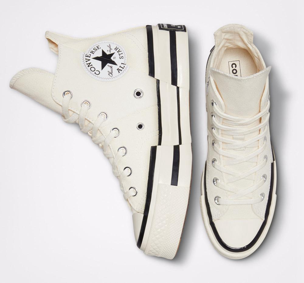 White Egret / Black / Black Men's Converse Chuck 70 Plus Unisex High Top Platform Shoes  India |  LIKC-04983