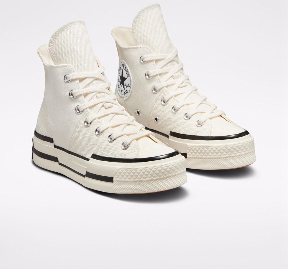 White Egret / Black / Black Men's Converse Chuck 70 Plus Unisex High Top Platform Shoes  India |  LIKC-04983