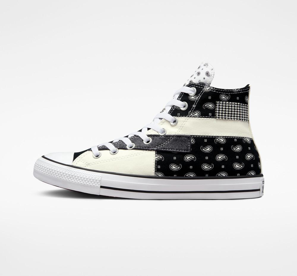 White Egret / Black / White Men's Converse Chuck Taylor All Star Hacked Patterns Unisex High Tops  India |  LRVI-01963