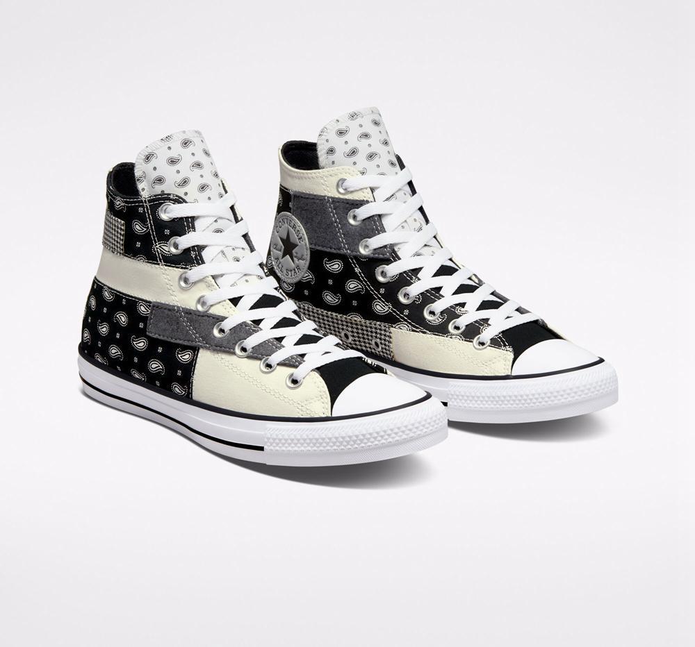 White Egret / Black / White Men's Converse Chuck Taylor All Star Hacked Patterns Unisex High Tops  India |  LRVI-01963