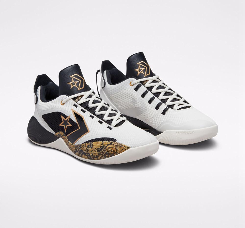 White Egret / Gold / Black Men's Converse All Star Bb Shift Gold Detail Basketball Low Tops  India |  XKGA-65843