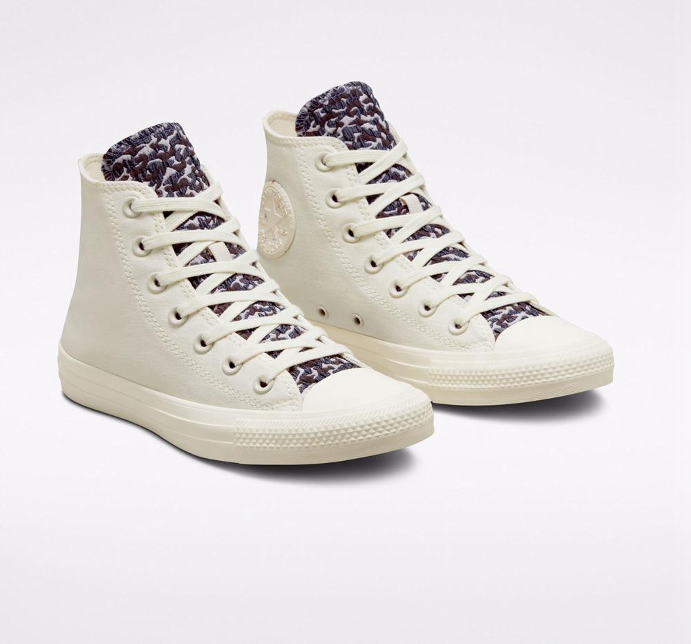 White Egret / Pure Silver Women's Converse Chuck Taylor All Star Jacquard Camo High Tops  India |  ETGK-56719