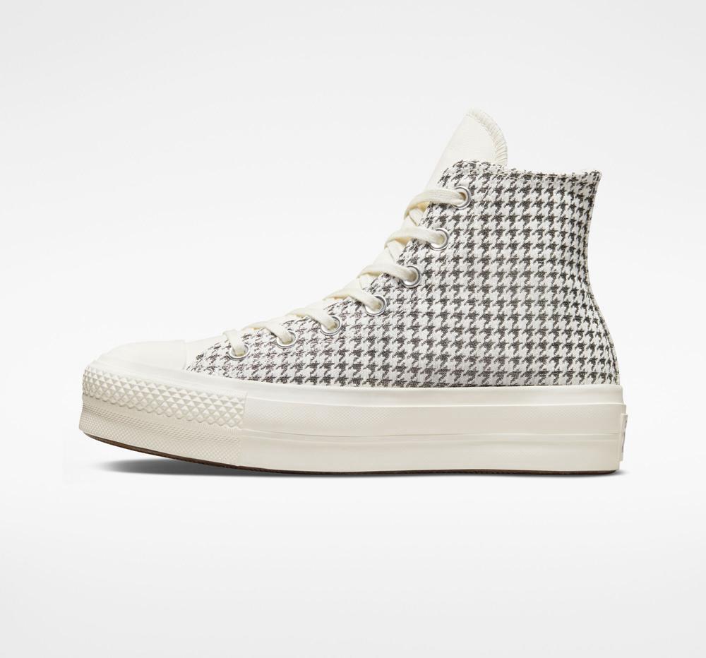 White Egret / Pure Silver Women's Converse Chuck Taylor All Star Lift Platform Houndstooth Shine High Tops  India |  TQWA-71364