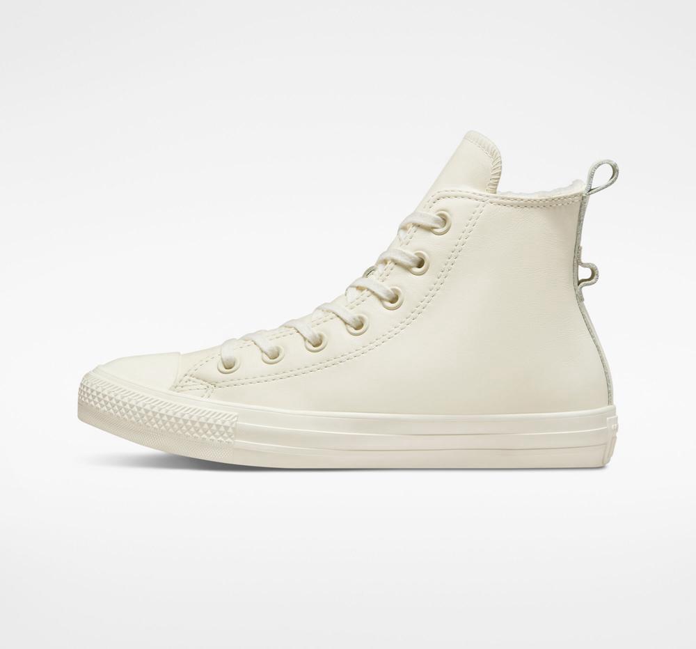 White Egret / White Egret Women's Converse Chuck Taylor All Star Lined Leather High Tops  India |  FRPJ-35289