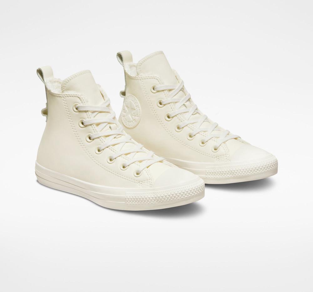 White Egret / White Egret Women's Converse Chuck Taylor All Star Lined Leather High Tops  India |  FRPJ-35289