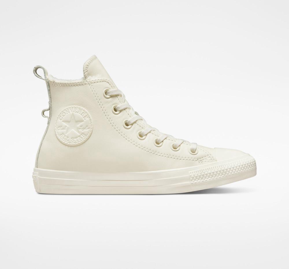 White Egret / White Egret Women\'s Converse Chuck Taylor All Star Lined Leather High Tops  India |  FRPJ-35289