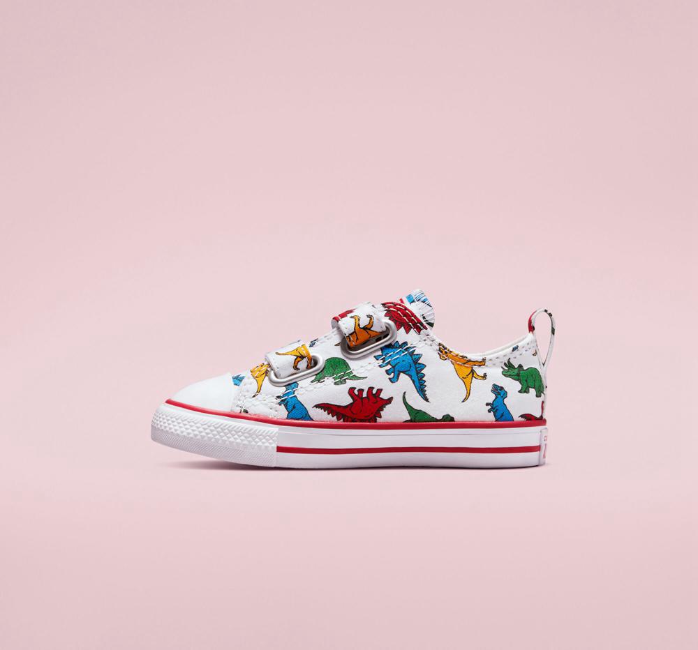 White / Enamel Red / Totally Blue Boys' Converse Chuck Taylor All Star Easy On Dinosaurs Toddler Low Tops  India |  DCKM-85420