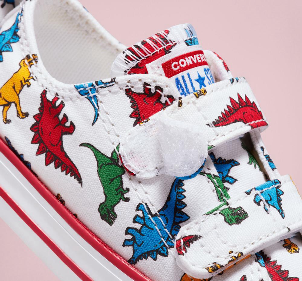 White / Enamel Red / Totally Blue Boys' Converse Chuck Taylor All Star Easy On Dinosaurs Toddler Low Tops  India |  DCKM-85420