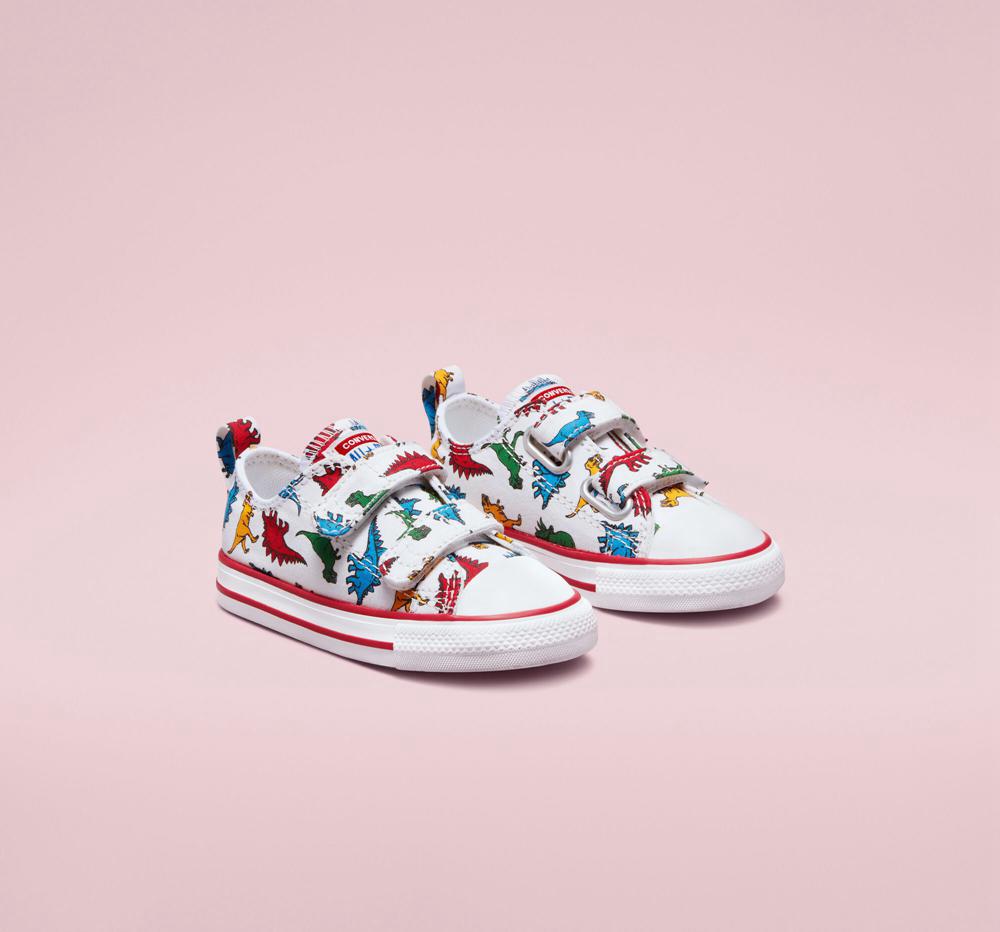 White / Enamel Red / Totally Blue Boys' Converse Chuck Taylor All Star Easy On Dinosaurs Toddler Low Tops  India |  DCKM-85420