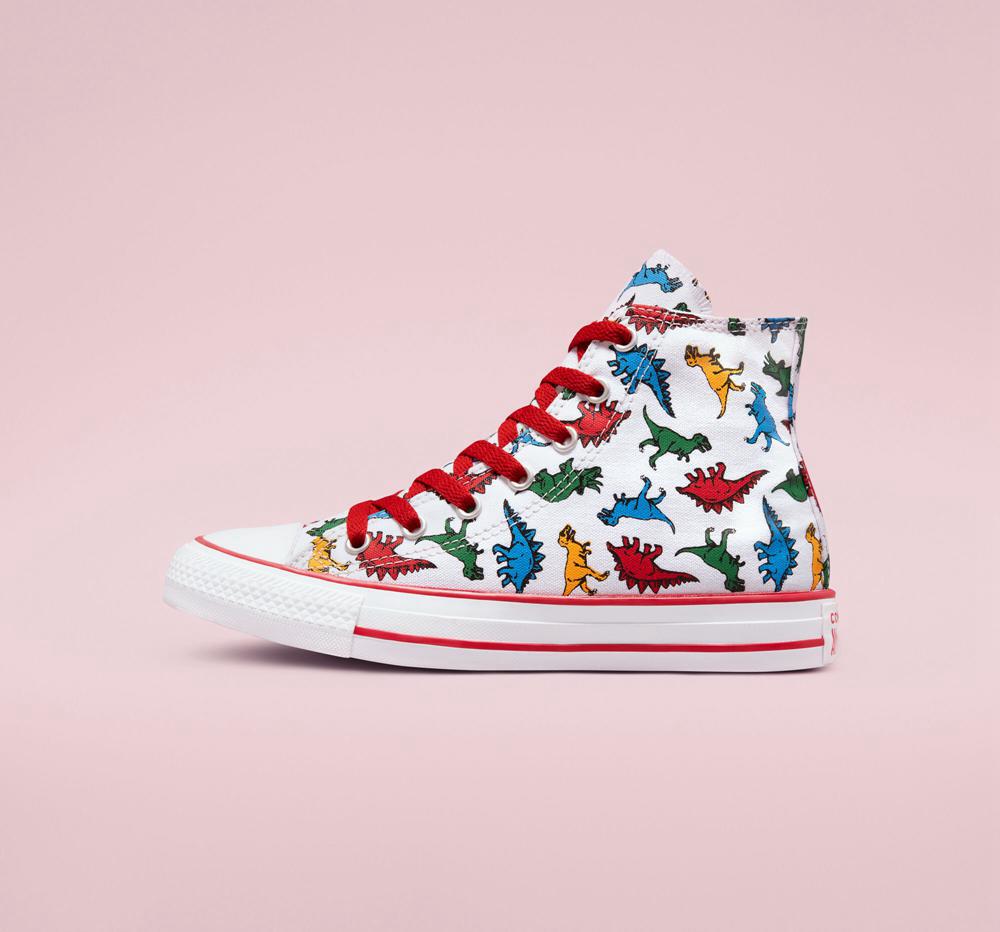 White / Enamel Red / Totally Blue Boys' Converse Chuck Taylor All Star Dinosaurs Big Kids High Tops  India |  GBYD-09538