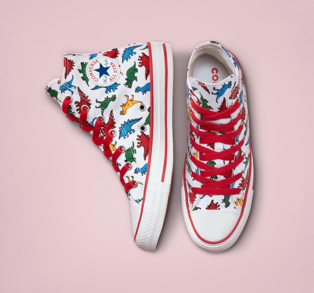 White / Enamel Red / Totally Blue Boys' Converse Chuck Taylor All Star Dinosaurs Big Kids High Tops  India |  GBYD-09538