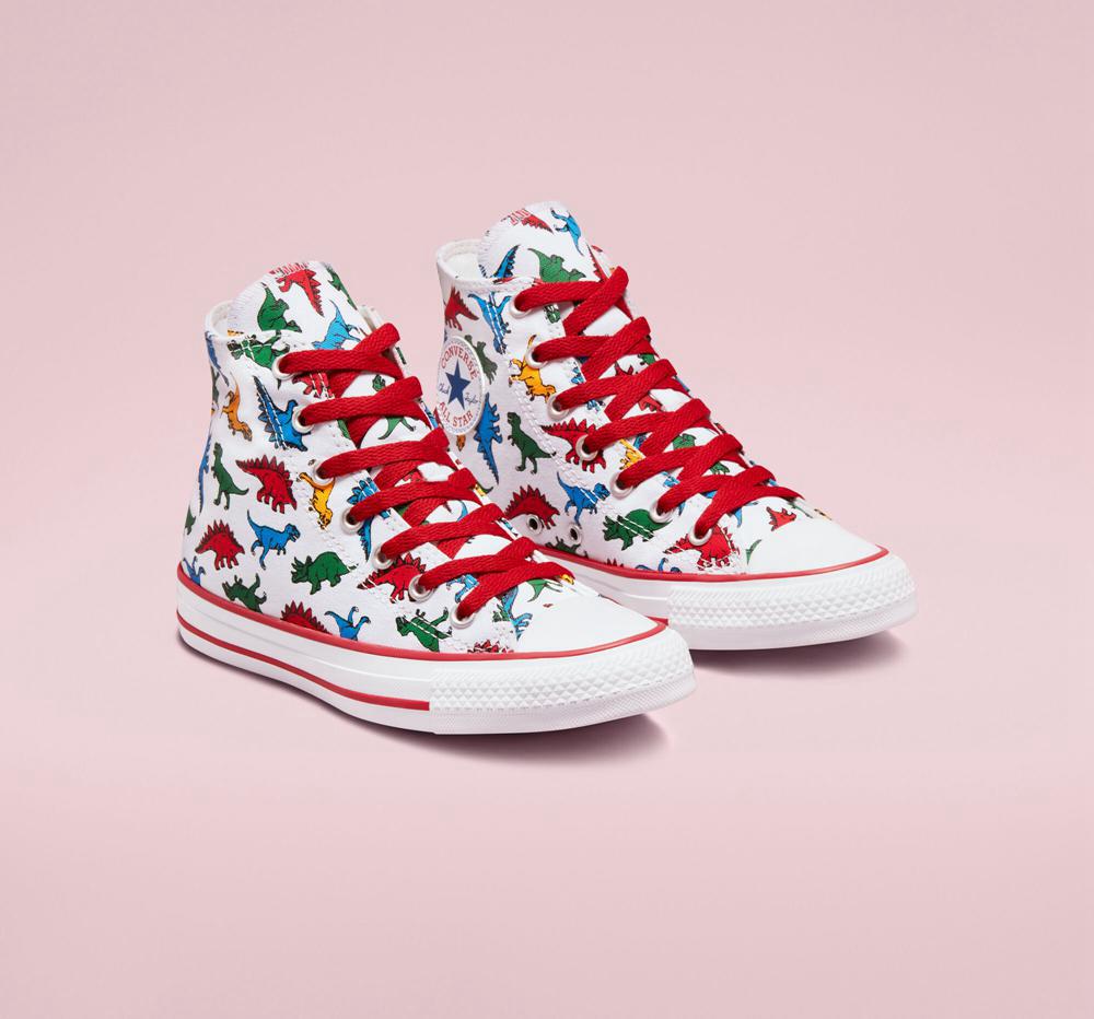 White / Enamel Red / Totally Blue Boys' Converse Chuck Taylor All Star Dinosaurs Big Kids High Tops  India |  GBYD-09538