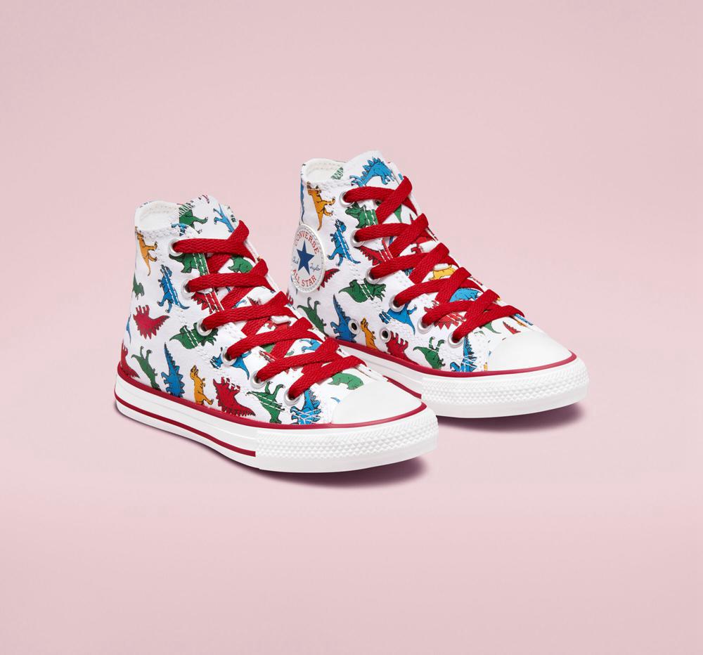 White / Enamel Red / Totally Blue Boys' Converse Chuck Taylor All Star Dinosaurs Little Kids High Tops  India |  UJZB-81472