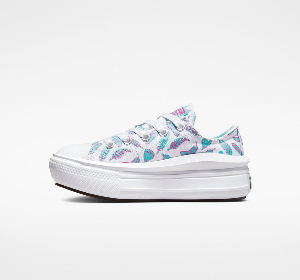 White / Light Aqua Girls' Converse Chuck Taylor All Star Move Platform Feathers Little Kids Low Tops  India |  KAPY-13078