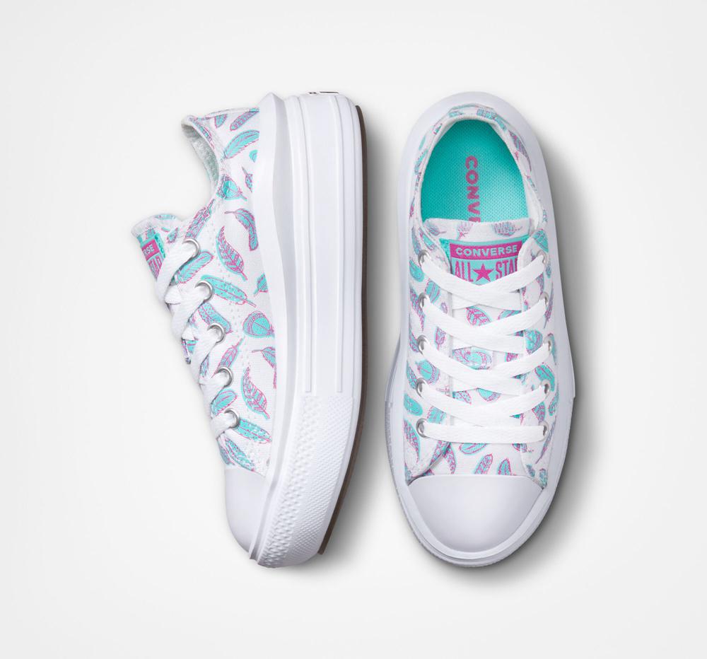 White / Light Aqua Girls' Converse Chuck Taylor All Star Move Platform Feathers Little Kids Low Tops  India |  KAPY-13078