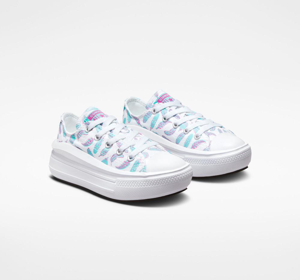 White / Light Aqua Girls' Converse Chuck Taylor All Star Move Platform Feathers Little Kids Low Tops  India |  KAPY-13078