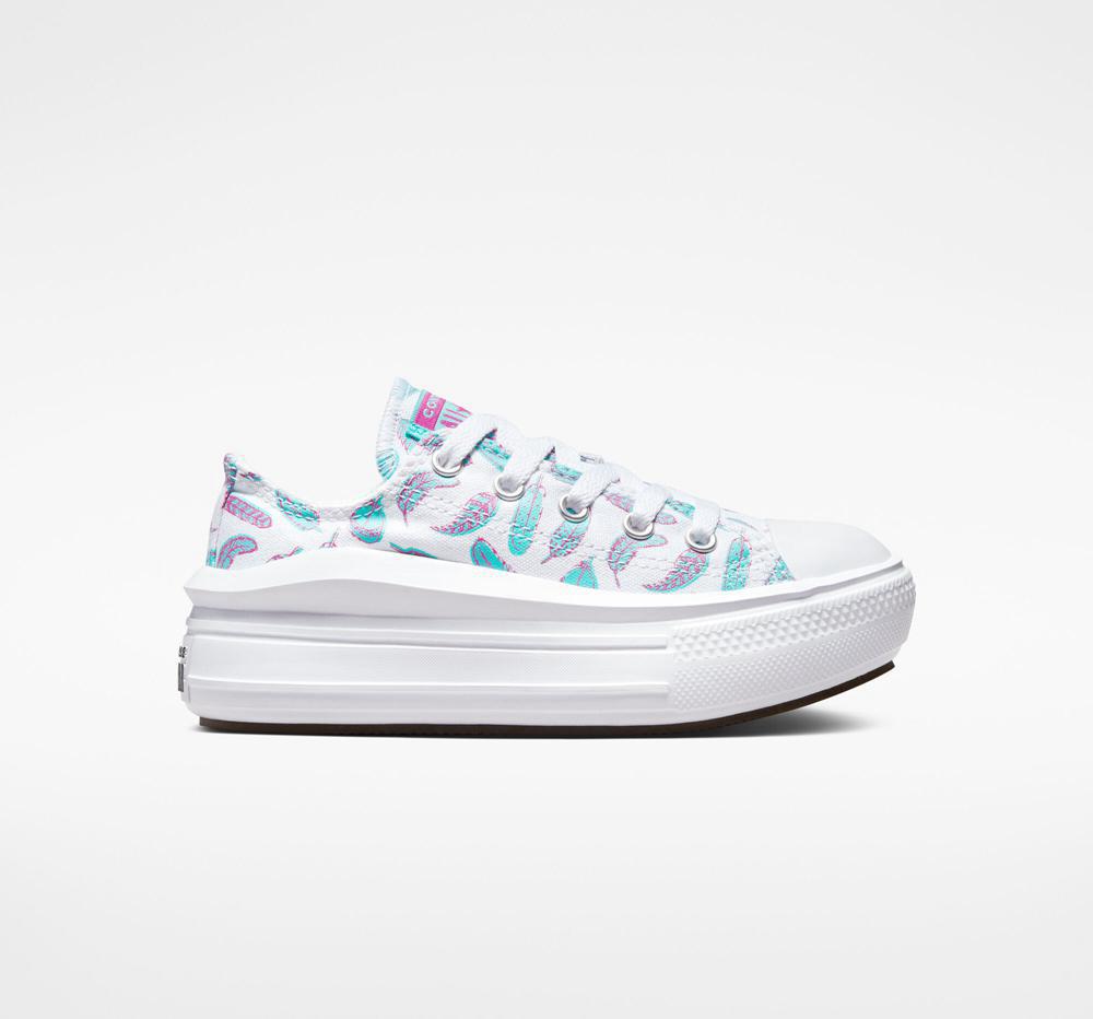 White / Light Aqua Girls\' Converse Chuck Taylor All Star Move Platform Feathers Little Kids Low Tops  India |  KAPY-13078