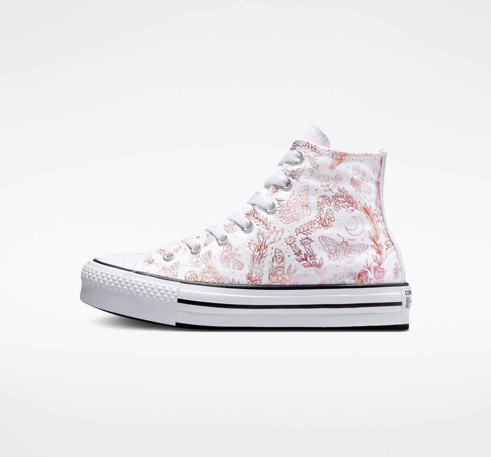 White / Madder Pink / Black Girls' Converse Chuck Taylor All Star Eva Lift Platform Butterfly Shine Big Kids High Tops  India |  KHJG-89536