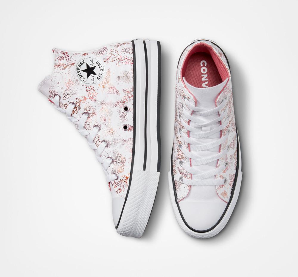 White / Madder Pink / Black Girls' Converse Chuck Taylor All Star Eva Lift Platform Butterfly Shine Big Kids High Tops  India |  KHJG-89536