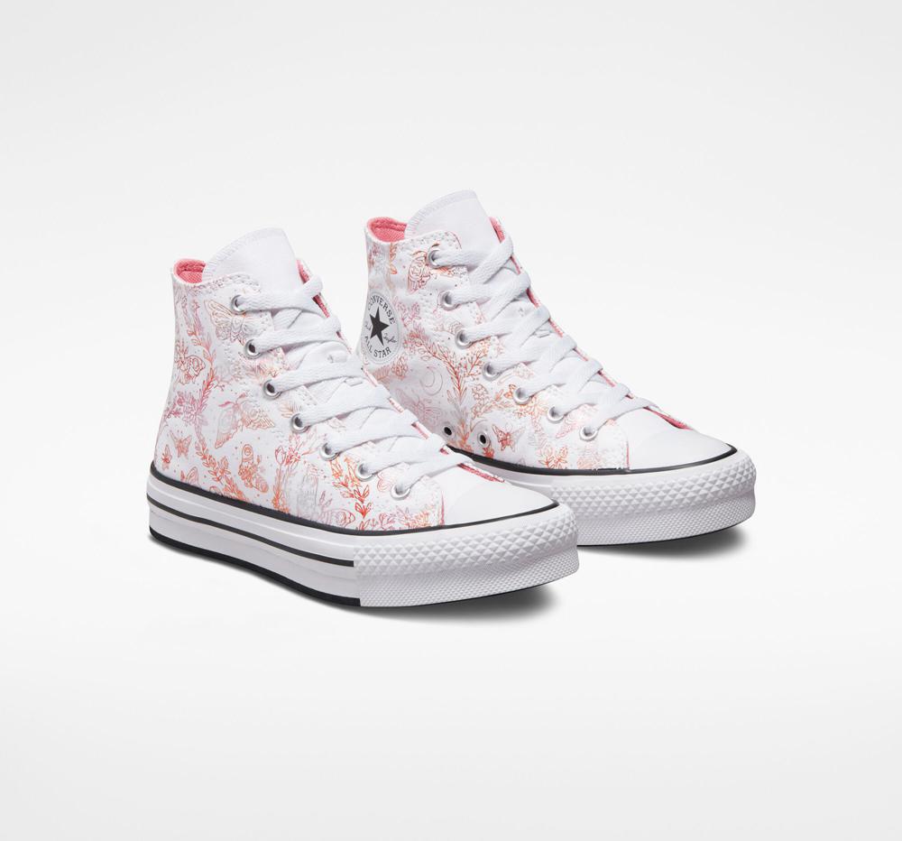 White / Madder Pink / Black Girls' Converse Chuck Taylor All Star Eva Lift Platform Butterfly Shine Big Kids High Tops  India |  KHJG-89536