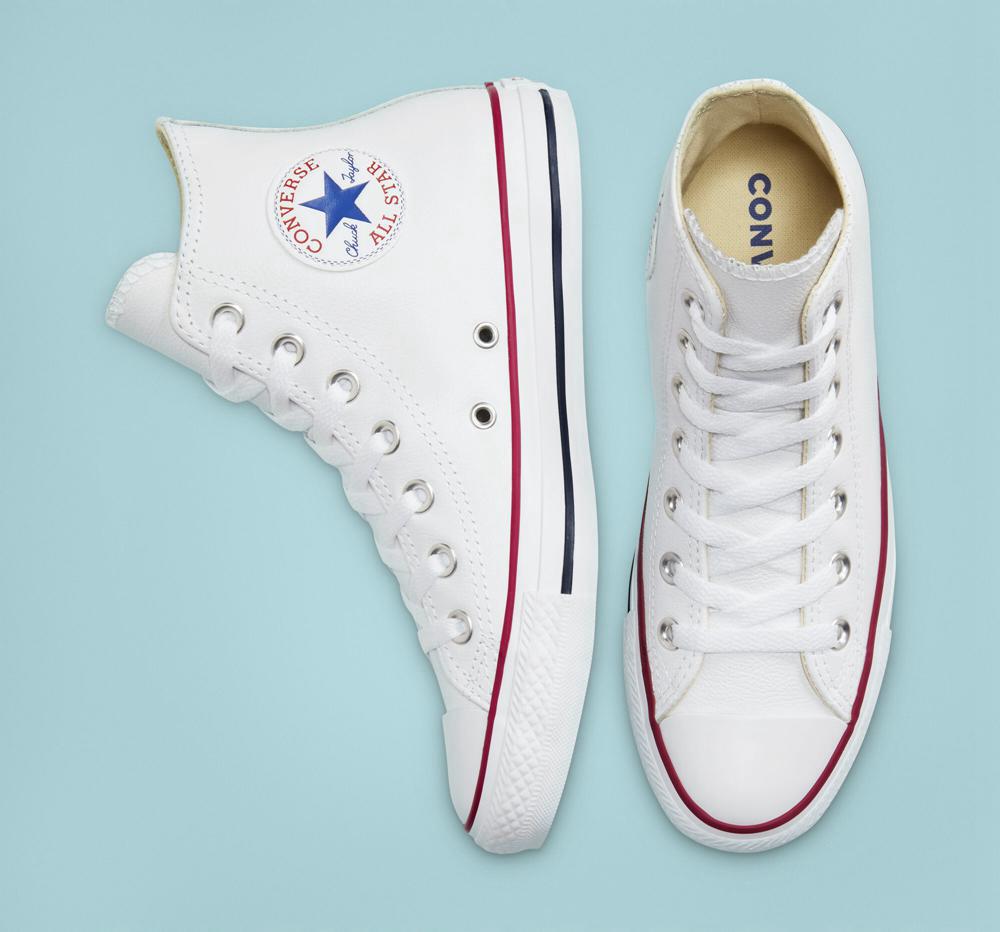 White Men's Converse Chuck Taylor All Star Leather Unisex High Tops  India |  YAIT-65789