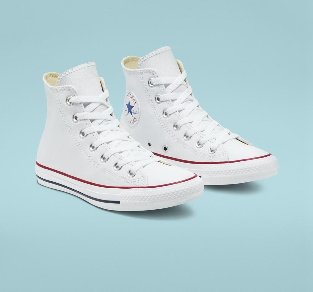 White Men's Converse Chuck Taylor All Star Leather Unisex High Tops  India |  YAIT-65789