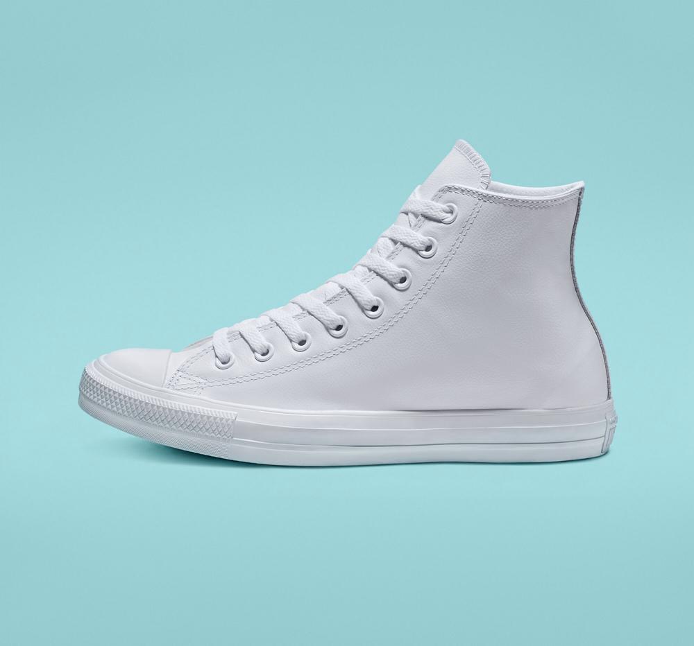 White Monochrome Men's Converse Chuck Taylor All Star Leather Unisex High Tops  India |  UVCA-50946