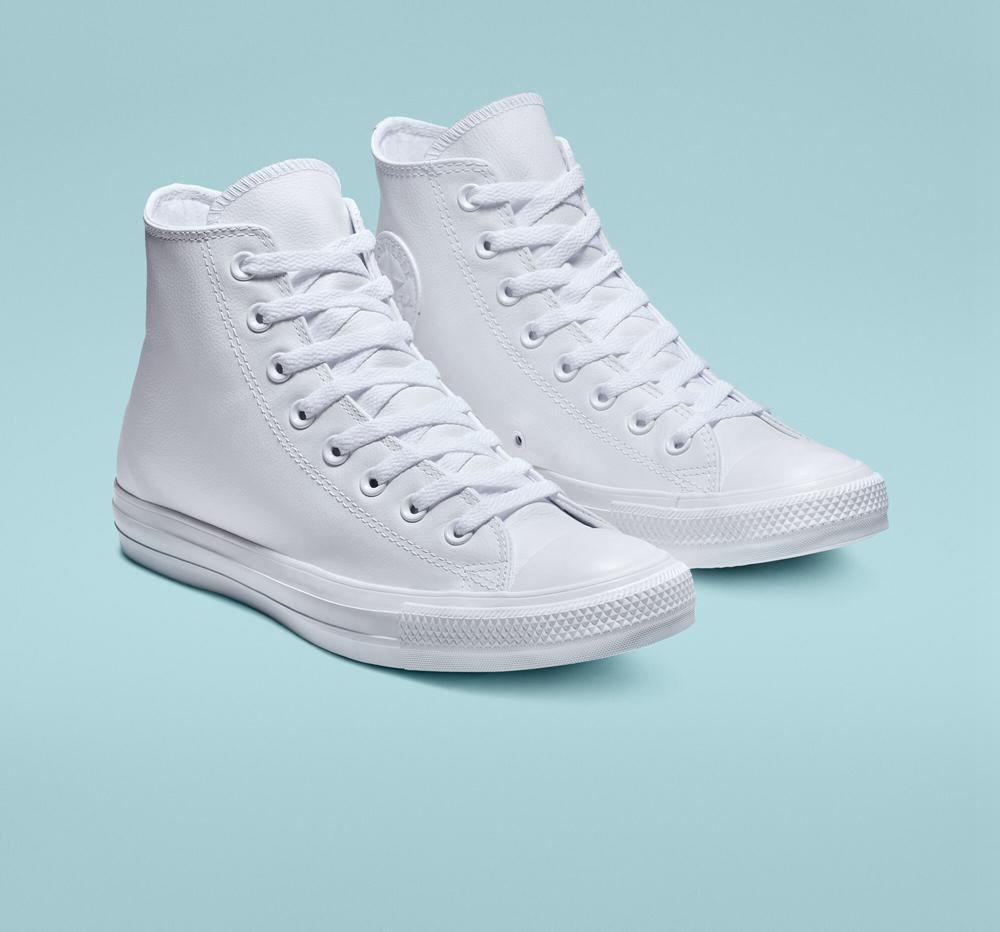 White Monochrome Men's Converse Chuck Taylor All Star Leather Unisex High Tops  India |  UVCA-50946