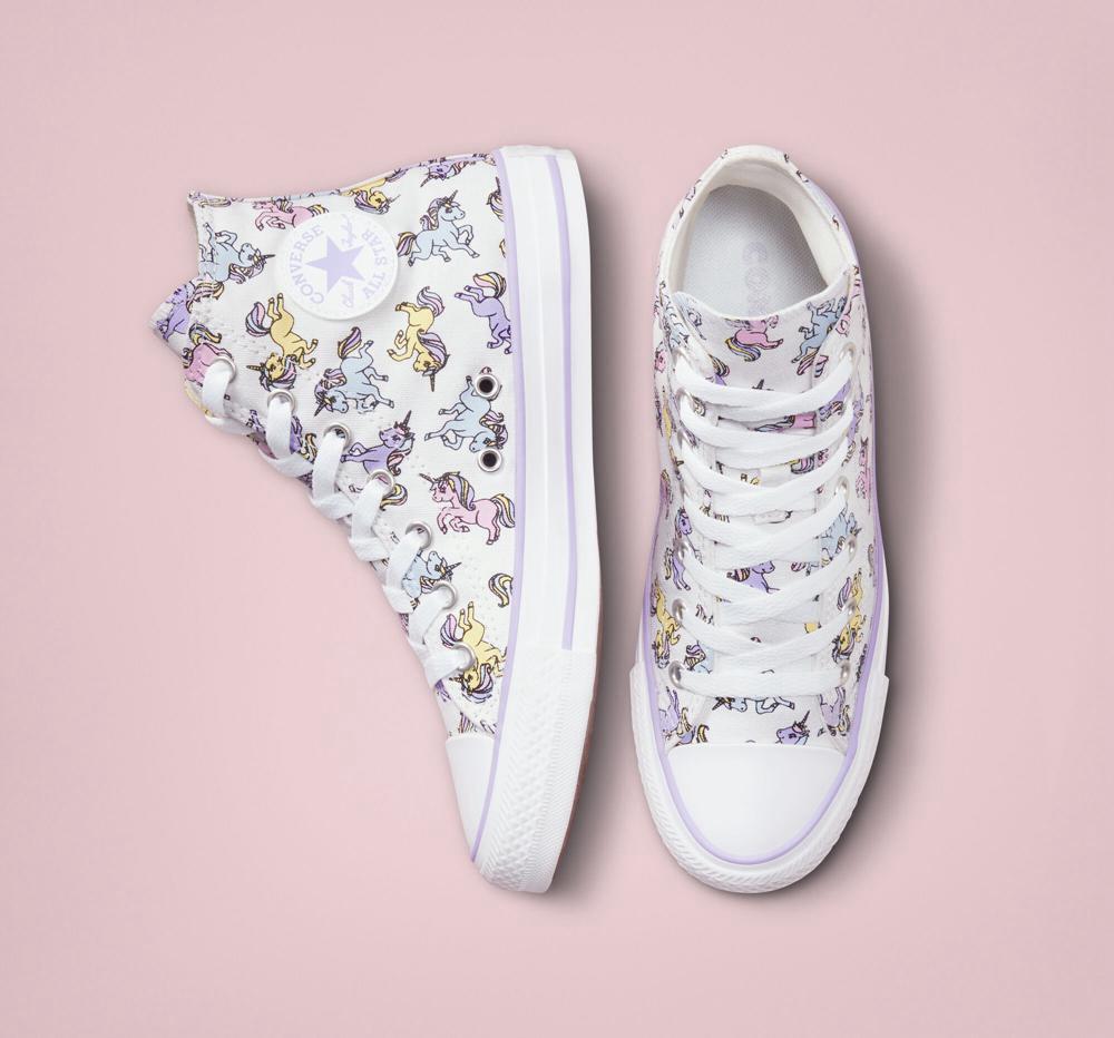 White / Moonstone Violet Boys' Converse Chuck Taylor All Star Unicorns Big Kids High Tops  India |  DINH-83409