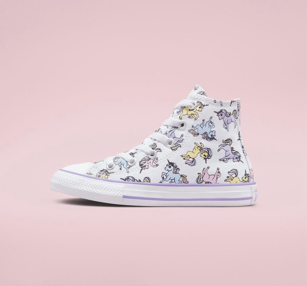 White / Moonstone Violet Girls' Converse Chuck Taylor All Star Unicorns Little Kids High Tops  India |  QKAB-35247