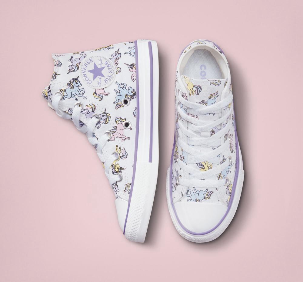 White / Moonstone Violet Girls' Converse Chuck Taylor All Star Unicorns Little Kids High Tops  India |  QKAB-35247