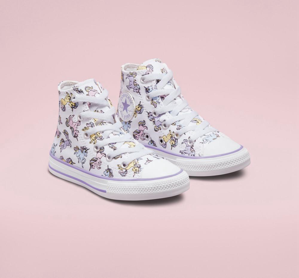 White / Moonstone Violet Girls' Converse Chuck Taylor All Star Unicorns Little Kids High Tops  India |  QKAB-35247