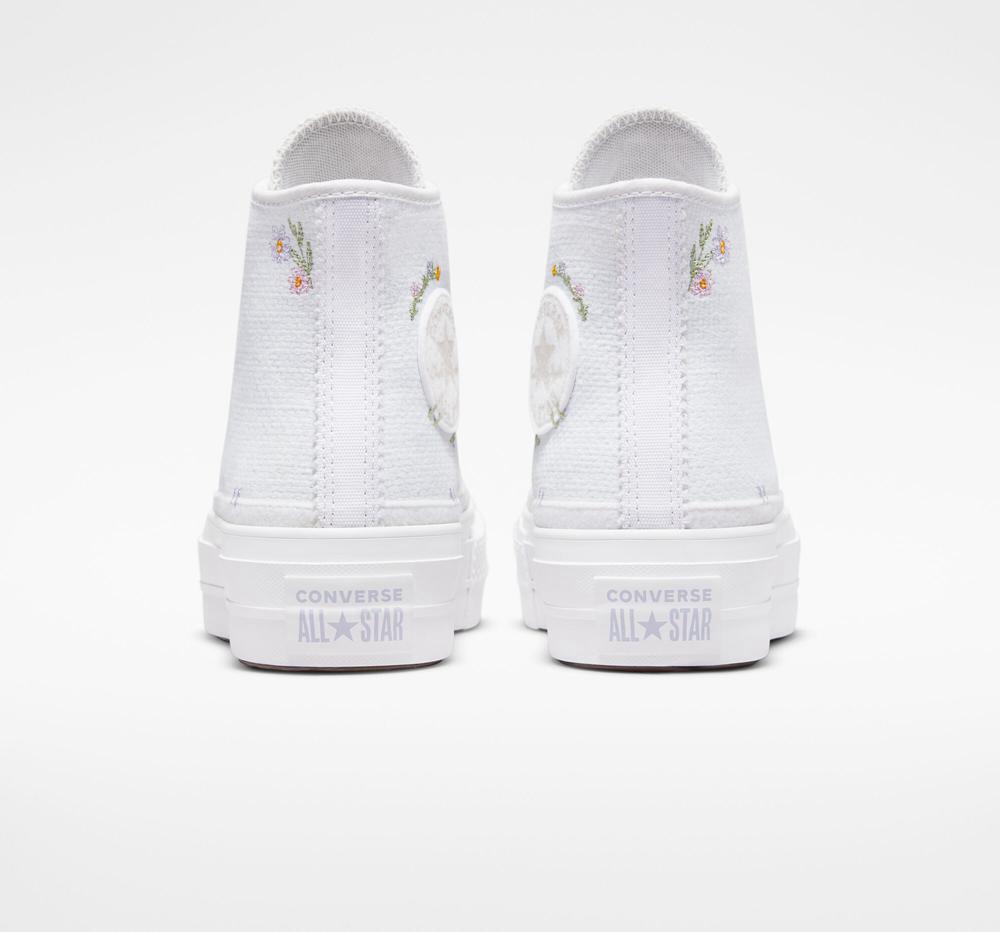 White / Moonstone Violet / Mouse Women's Converse Chuck Taylor All Star Lift Platform Autumn Embroidery High Tops  India |  HXBV-53890