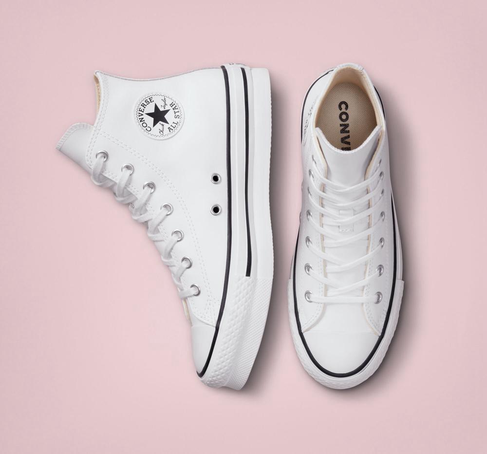 White / Natural Ivory / Black Girls' Converse Chuck Taylor All Star Lift Platform Leather Big Kids High Tops  India |  TCJP-41062