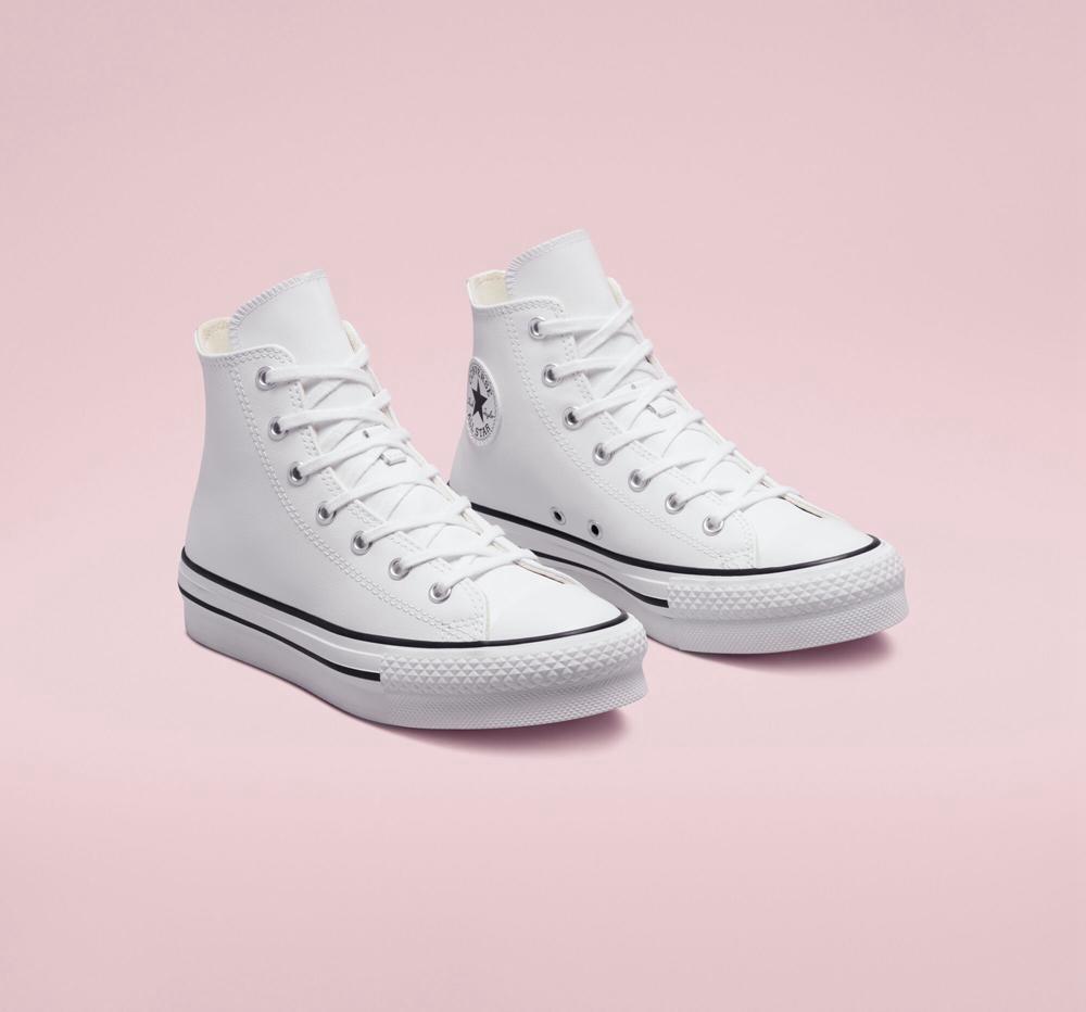 White / Natural Ivory / Black Girls' Converse Chuck Taylor All Star Lift Platform Leather Big Kids High Tops  India |  TCJP-41062