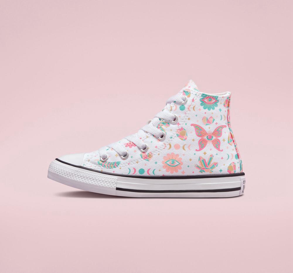 White / Pink / Bleached Coral Girls' Converse Chuck Taylor All Star Mystic Gems Little Kids High Tops  India |  QLVI-39846