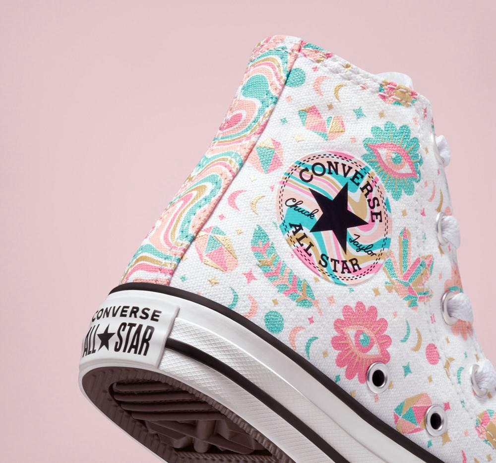 White / Pink / Bleached Coral Girls' Converse Chuck Taylor All Star Mystic Gems Little Kids High Tops  India |  QLVI-39846